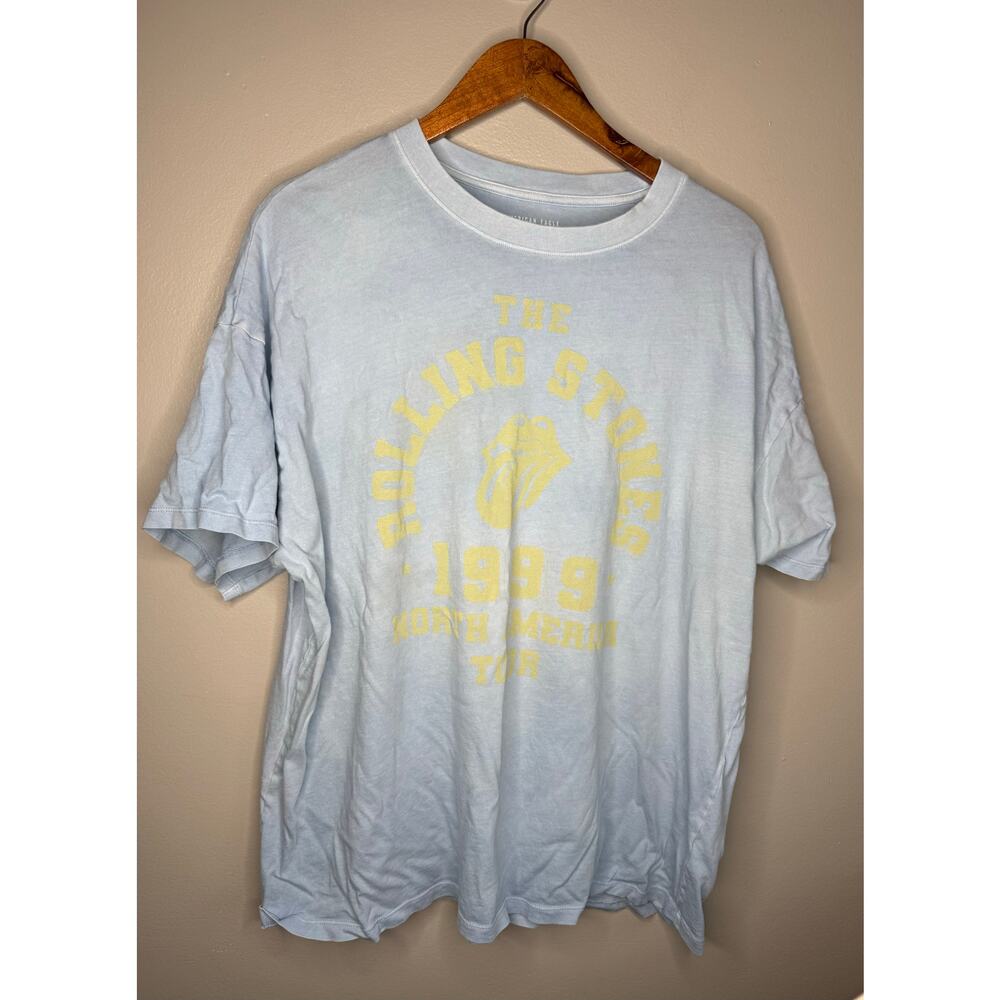 American Eagle Oversized Graphic Womens Tee Shirt Light Blue & Yellow